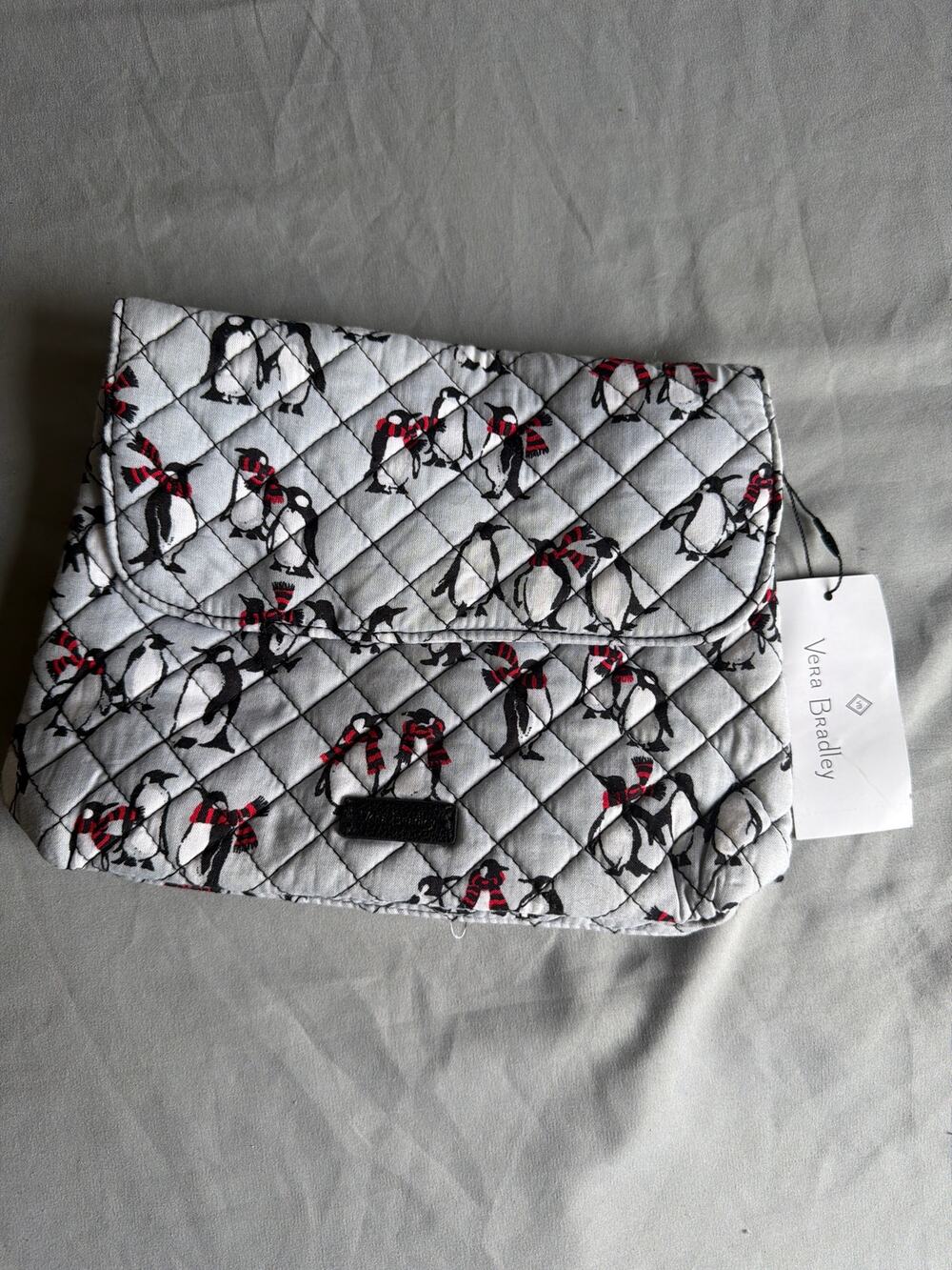 Vera Bradley Brush & Cosmetic Case Playful Penguins Gray NWT